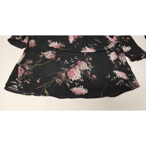 Maurices Floral 3/4 Sleeve Popover V Neck Sheer Chiffon Blouse Size Small - Picture 9 of 9